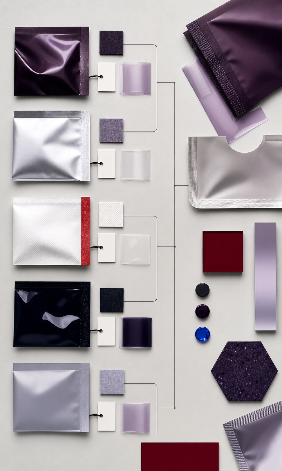 Organized library of flexible packaging samples and material specimens